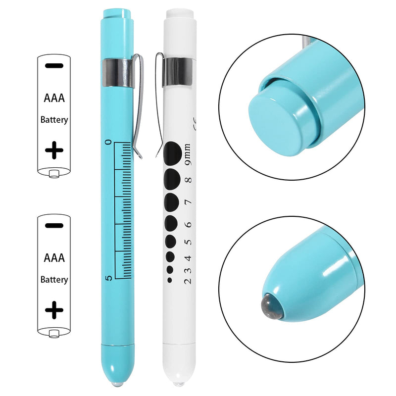 Aokin Pen Light with Pupil Gauge, Reusable LED Penlight Medical for Doctor Nurse Diagnostic etc, White Light, Sky Blue and White