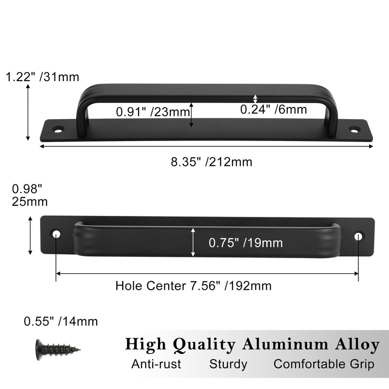Malimali 10 Pack Black Barn Door Handles, 7/1/2" Hole Center Gate Handle Flat Sliding Door Handles Modern Aluminium Door Pull for Pocket Door Bifold Closet Doors Hardware Replacement 7-1/2"/192MM Hole Centers Black-Flat-10 Pack