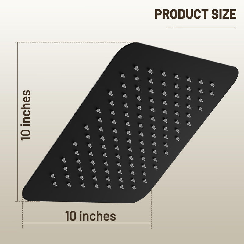 Esnbia 10" Rain Shower Head, Stainless Steel Rainfall Ceiling Mount Shower Head, 2.5 GPM Water Flow, Matte Black (Shower Arm Not Include) 10 Inch