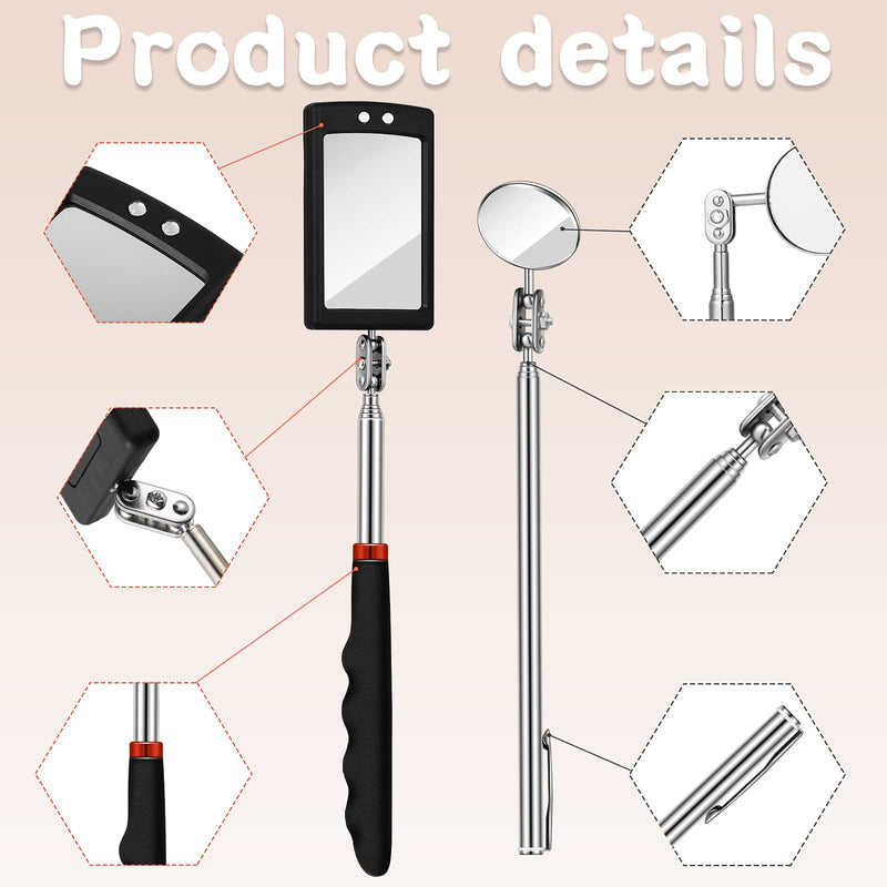 5 Pieces Telescoping Inspection Mirror Round Mirror Stainless Steel Inspection Tool with Long Handle for Check The Condition of The Vehicle, Observe The Eyelashes, Mouth Small Parts (Popular Style) Popular Style