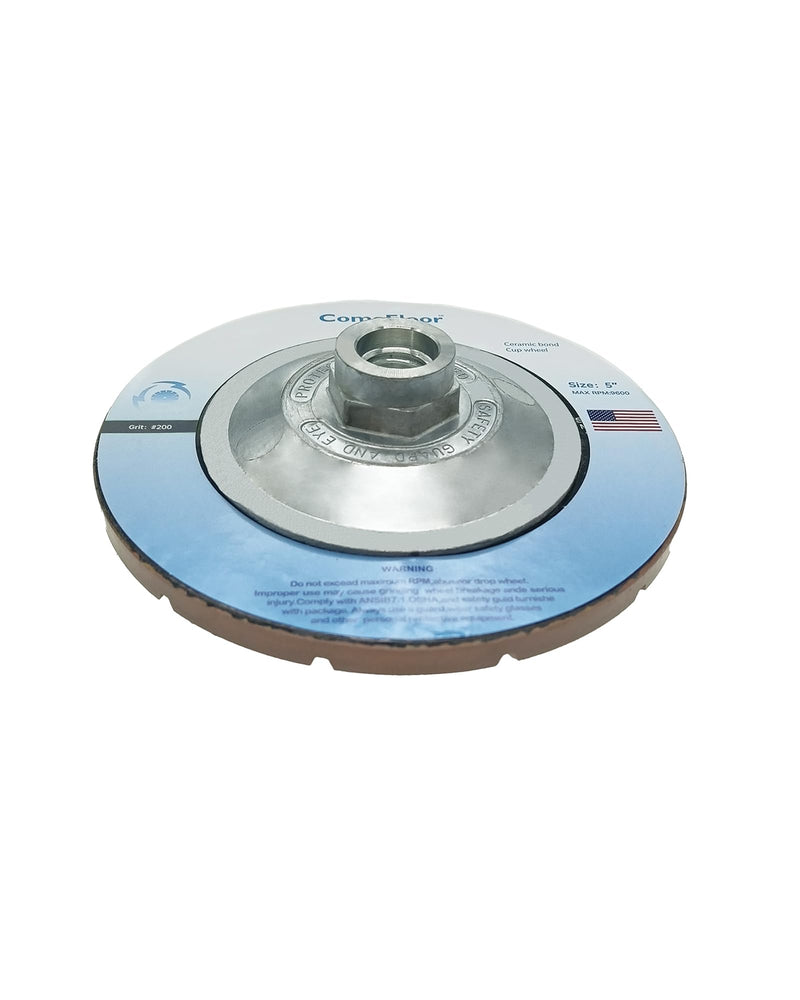 Concrete Grinding Wheel 5" Ceramic Diamond Cup Wheel for Floor Grinding, 200# Dry Edge Polishing Discs Fits Angle Grinder, 5/8"-11 200#