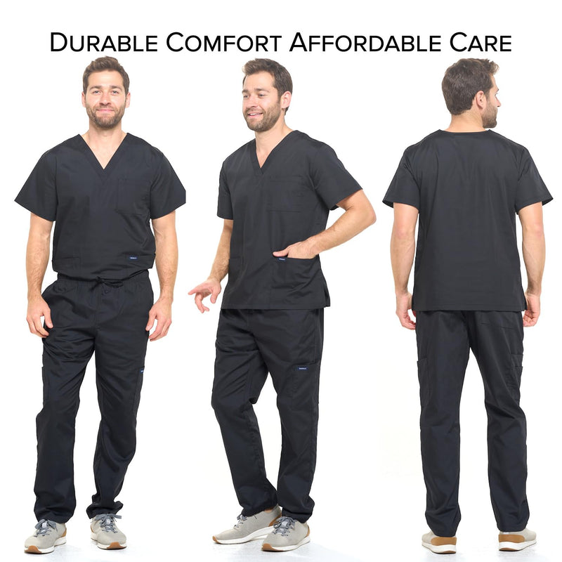 Dagacci Scrubs Medical Uniform Mens Scrub Set Medical Scrubs Top and Pants Large Black