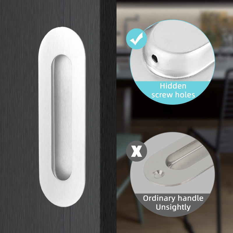 Sliding Pocket Door Hidden Handle, 304 Stainless Steel Pocket Door Hardware, Recessed Flush Finger Pulls, Heavy Duty Edge Pull with Pop Out Ring Pull (Silver, 6 inch) Silver