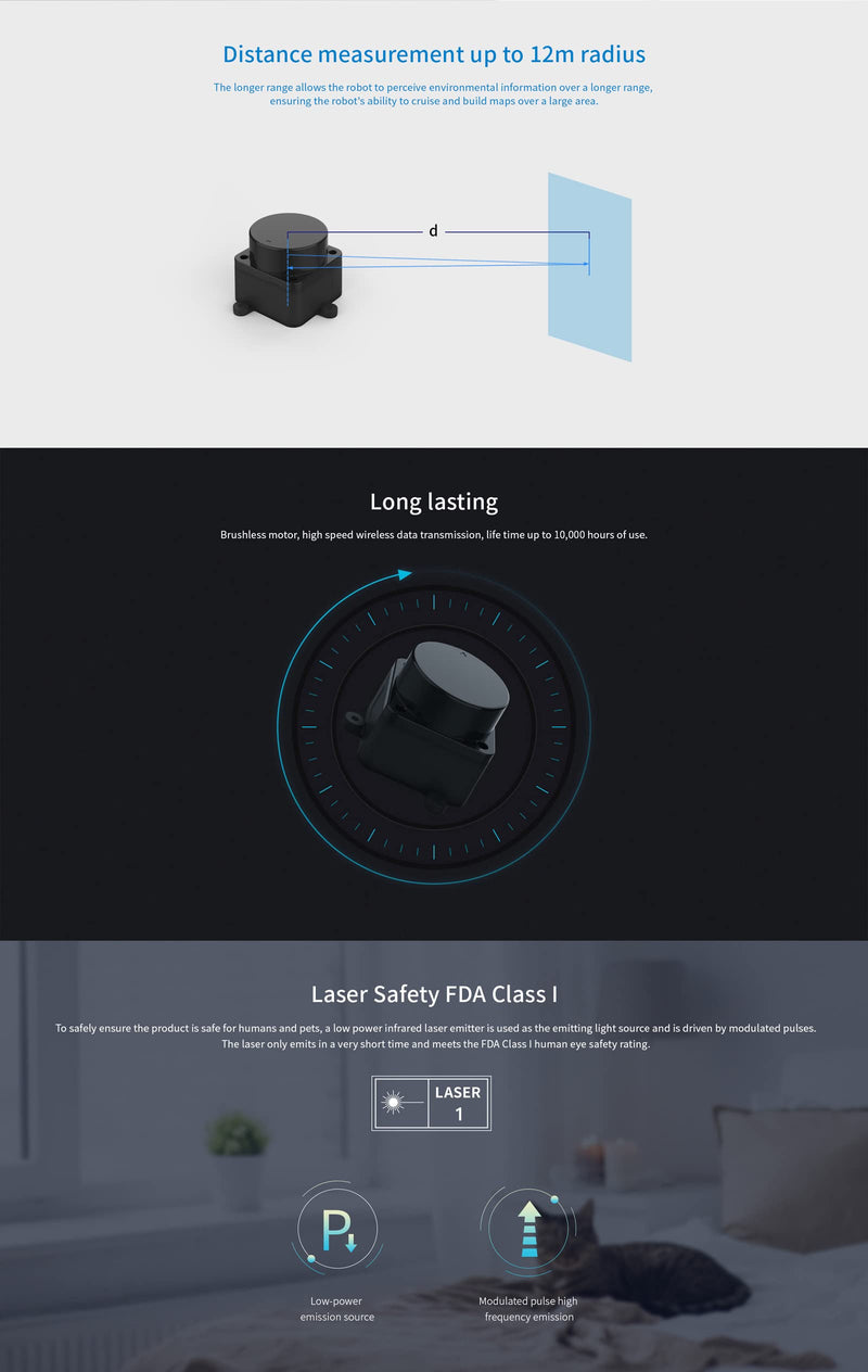 WayPonDEV FHL-LD19 360 Degree 2D Lidar Distance Sensor Kit, 10Hz Scan Rate and 12m Distance Lidar Scanner Module for Smart Obstacle/Robot/Maker Education Indoor/Outdoor