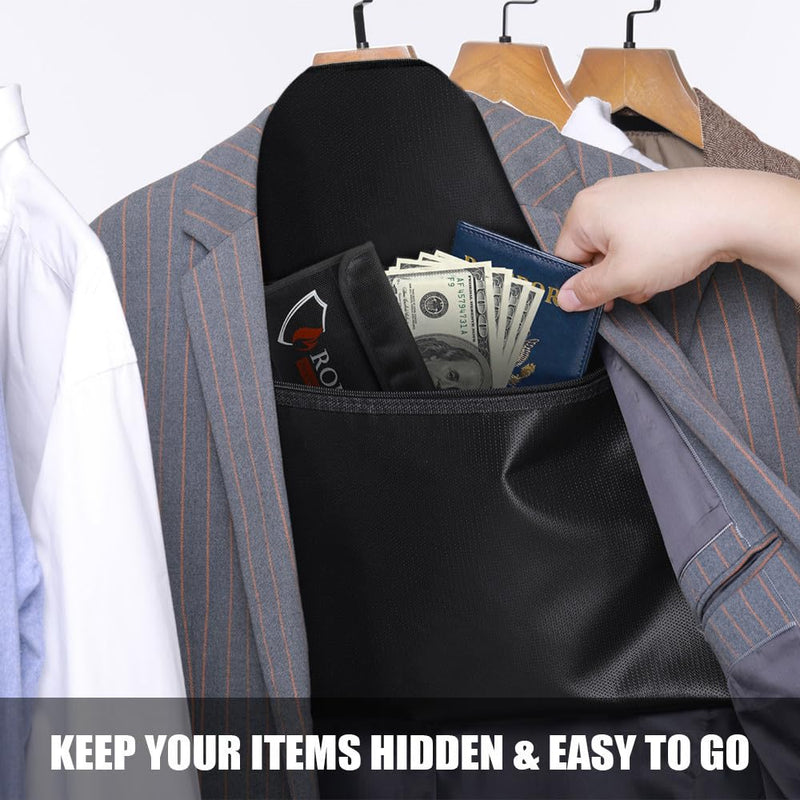 ROLOWAY Hanger Diversion Fireproof Safe, Hidden Compartment for Home & Travel, Secret Safe for Cash Hiding Under Clothes with Small Fireproof Bag 17.5 x 16.5 Inch Fireproof Hanger Safe with Fireproof Bag