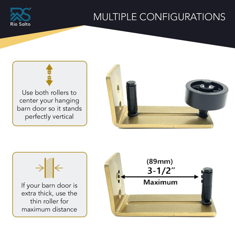 Rio Salto Gold Barn Door Floor Guide 2-Pack Hardware Kit Adjustable Width Sliding Hardware Modern Barn Interior Gold Brushed Brass Panel Light Gold Roller (Floor Guide, Wall Mount - 2 Pack)