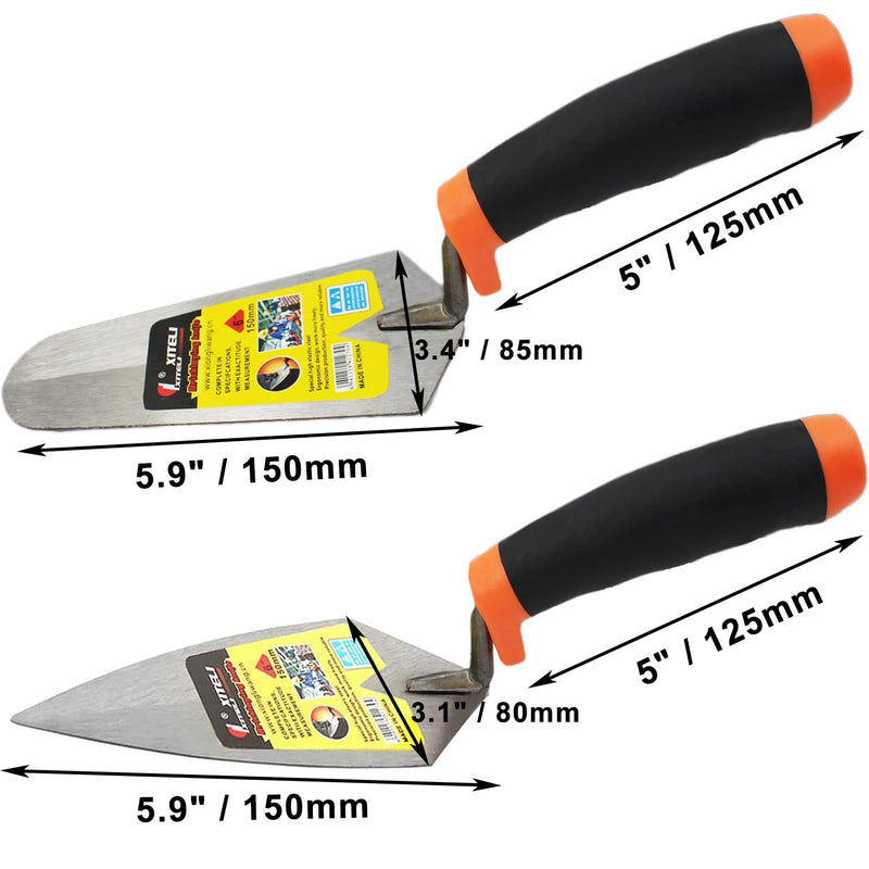 2 Pcs Pointing Trowel and Gauging Trowel Set,6" Masonry Hand Tool Set with Soft Grip Handle,Margin Trowel Bricklaying Trowel Building Products (6 Inch) 6 Inch