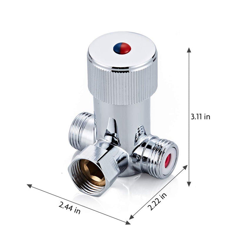 Solid Brass DN15 1/2" Hot and Cold Water Mixing Valve for Touchless Sensor Faucet,Temperature Adjustable Automatic Faucet Water Mixer Valve with Check Valve…