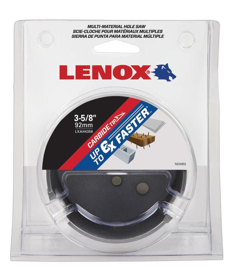 LENOX Tools Hole Saw, Carbide, 3 5/8-Inch, 92MM (LXAH4358)