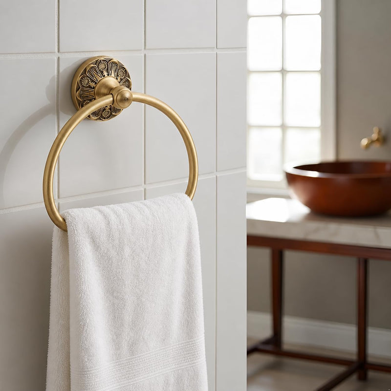 Brass Towel Ring, Antique Brass Bathroom Towel Holder Ring, Towel Rack Hanger Home Hand Towel Ring Towel Holder for Bathroom Wall Mounted Bathroom Accessory