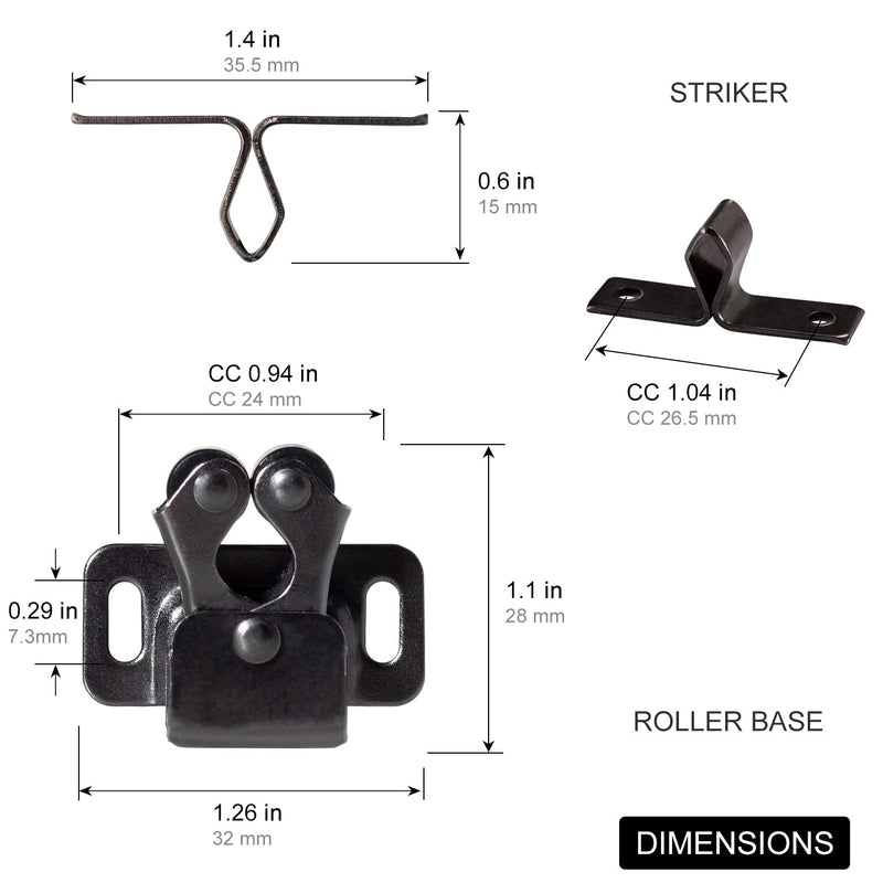 4 PCS Cabinet Latch Double Roller Catch Hardware for Cupboard Closet Kitchen Cabinet Door Latches and Catches, Black Nickel 4 BlackNickel
