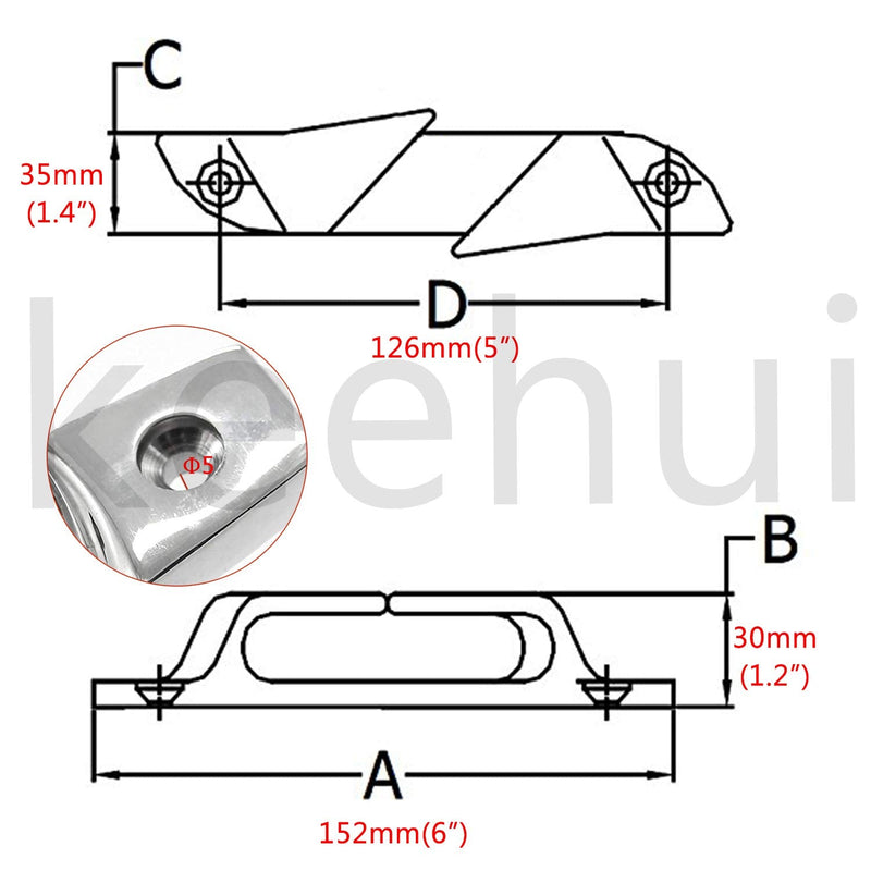 Heavy Dudy Marine Grade 316 Stainless 2PCS of Right and Left 3 Holes 4-1/2"(119mm) or 6"(152mm) Boat Angled Bow Chocks Yacht Deck Dock Mooring Rope Cleat Chock 152mm(6in)