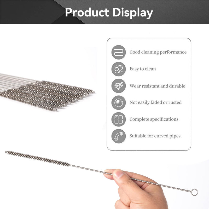12 Inch Pipe Cleaning Brush Set with Stainless Steel Bristles, Steel Wire Tube Brush Kit for Auto Parts Polishing, Machining, Bottles, Tubes, Etc.（8mm-20pcs） 20PCS 3/10"(8MM)-20PCS