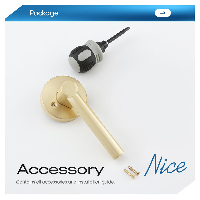 Leydebong 2 Pack Gold Dummy Door Handles, Non-Turning Interior Door Levers, Heavy Duty Reversible Indoor Handles for Closet Pantry