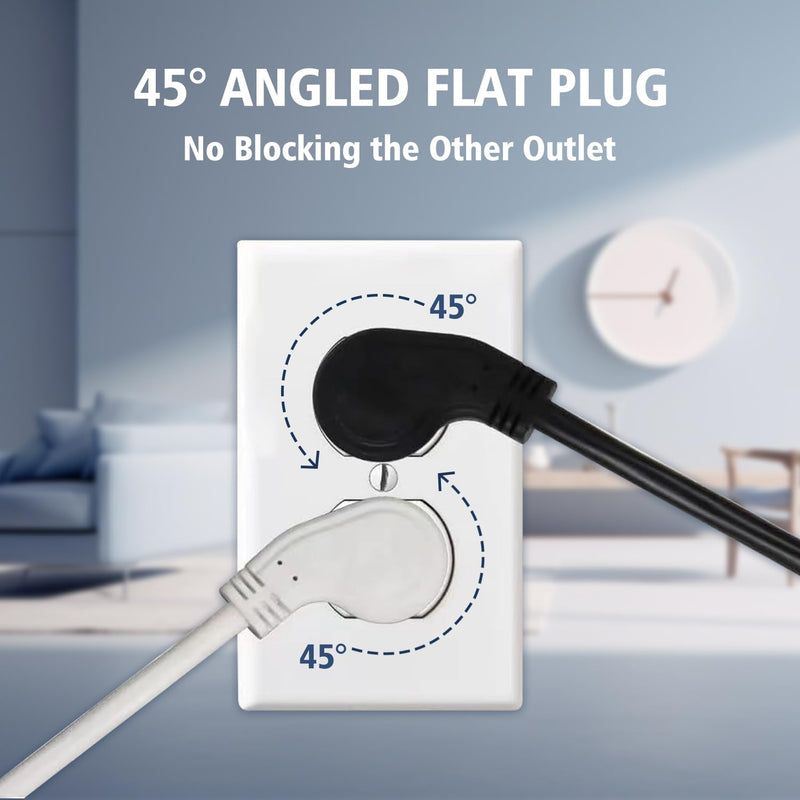 1875W Short Extension Cord,15A 14AWG Low Profile Flat Plug Heavy Duty Extension Cord Outlet Saver 3-Prong Grounded Power Extension Cable (White 1 Feet) white 1feet