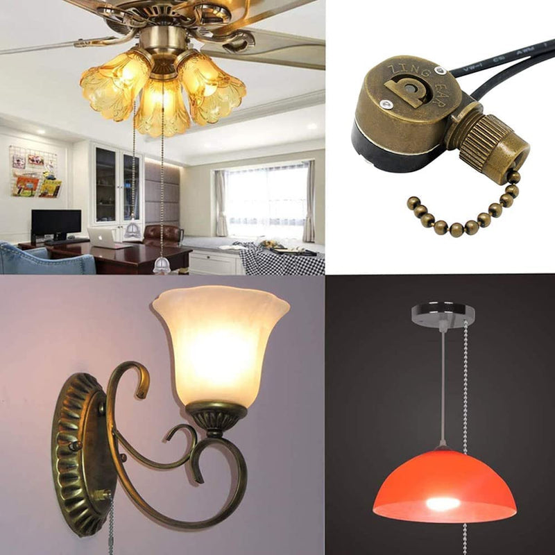 Ceiling Fan Light Switch Metal Zing Ear ZE-109M,Two-Wire ON-Off Pull Chain Switch, Compatible with Hunter Ceiling Fan Light (Bronze) Bronze