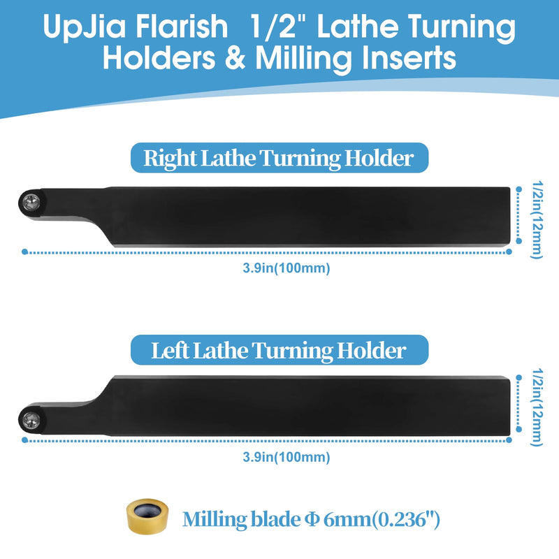 UpJiaFlarish 1/2“ Lathe Tool - Blade Holder Turning Boring Set - SRACR1212H06 & SRACL1212H06 + 10pcs RPMT060204 Carbide Inserts circular blade 6
