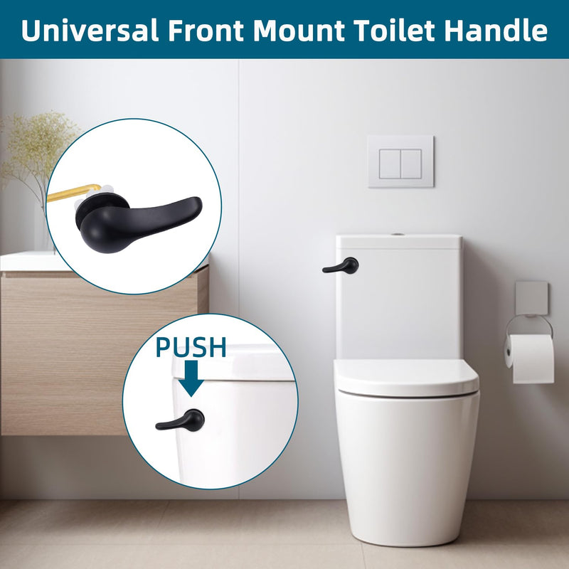 Hygie Rinse Universal Toilet Handle Replacement Kit Front Mount Toilet Lever Compatible with American Standard/Glacier Bay/Gerber, Toilet Flush Handle with Flapper Chain, Matteblack 1PC