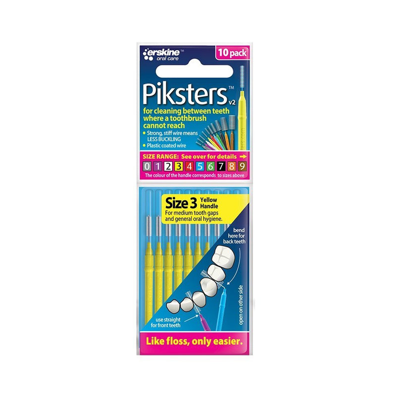 Piksters Interdental Brushes, Size 3, Yellow Handle Yellow (Size 3) 10 Count (Pack of 1)