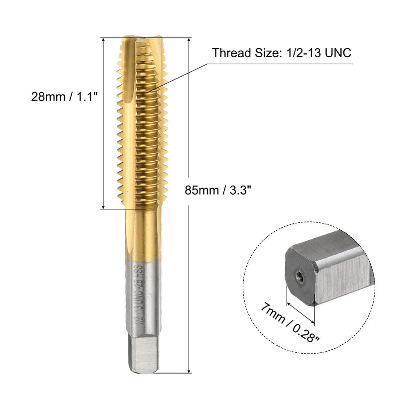uxcell 4pcs 1/2-13 UNC B2 Spiral Point Thread Tap, Screw Tap Threading Tapping Tool, Titanium Coated 6542 High Speed Steel Machine Taps Tapping Bit