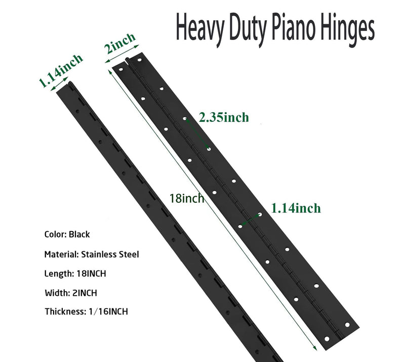 2PCS Continuous & Piano Hinges,18-Inch Heavy Duty Stainless Steel 304 Continuous Hinges Piano Boat Hinges,0.05" Thickness,2" Open Width, Ideal for Folding Cabinet Doors,Piano Cabinets