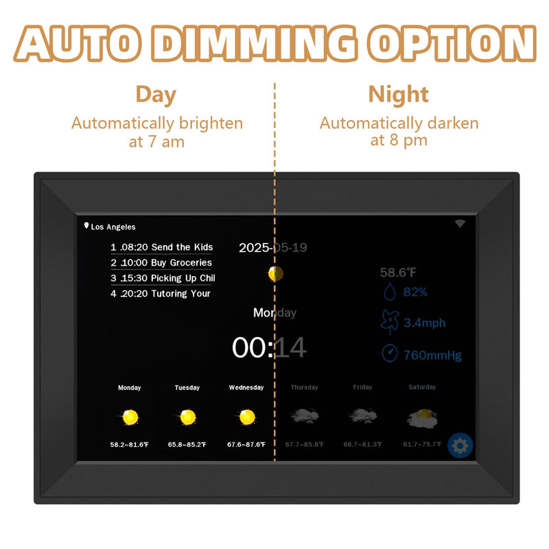 Digital WiFi Clock for Seniors,Touch Screen Clock with Auto Time Sync, 7-Day Weather, 64 Custom Alarms, Digital Calendar Desk Clock for Home, Office, Bedroom (10.1inch NO APP)