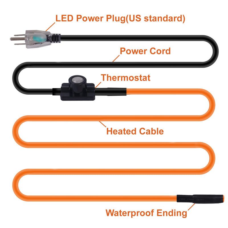 Cupohus Heat Tape for Water Pipes with Thermostat 12FT, Freeze Protection Self-Regulating Heat Trace Cable for Metal, Plastic Home Pipes, Roof and RV
