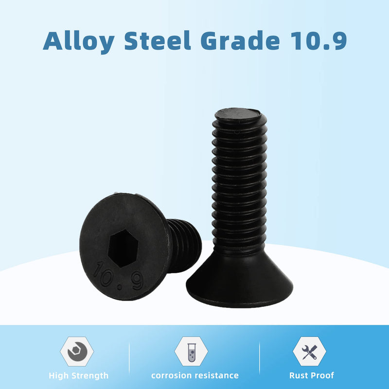 3/8-16 x 1 Flat Head Socket Cap Screws Countersunk Bolts Countersunk Bolts, Alloy Steel Grade 10.9, Fully Threaded, Black Oxide, 20 PCS 3/8-16 x 1"