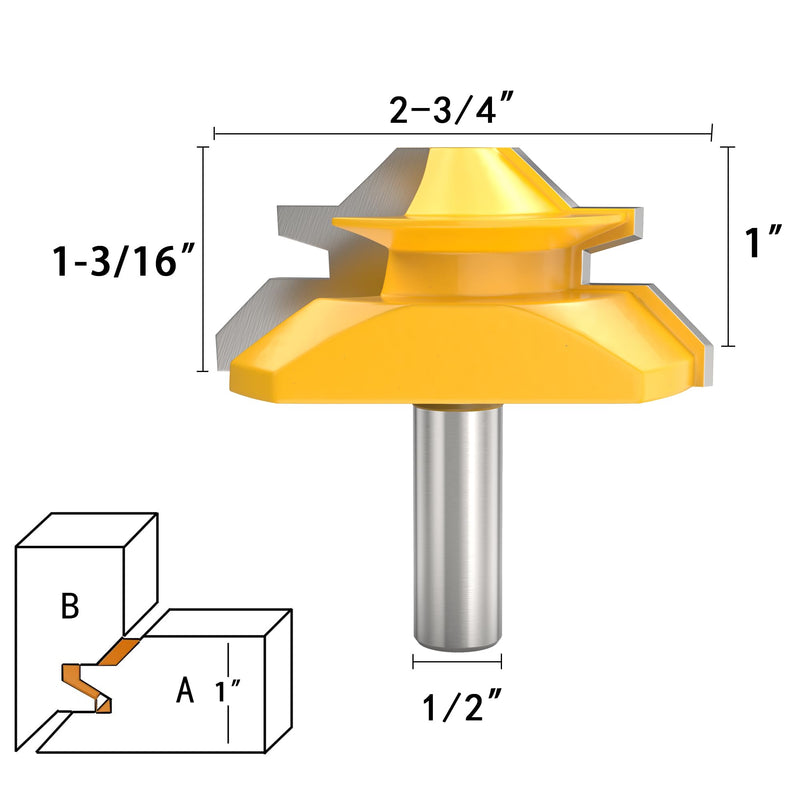 1/2" Shank 45 Degree Lock Miter Router Bits Joint Router Bit 1/2" 3/4" 1" Cutting Height Woodworking Tools Router Bit Set- 3PCS