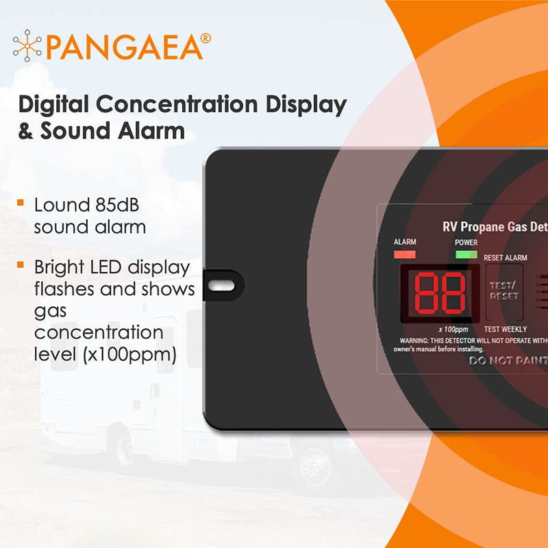 PANGAEA Digital RV Propane Gas Detector with 85dB Loud Alarm, DC 12V, for Trailer, Motorhome, Motorcoach (Surface Mount - Black) Surface Mount - Black