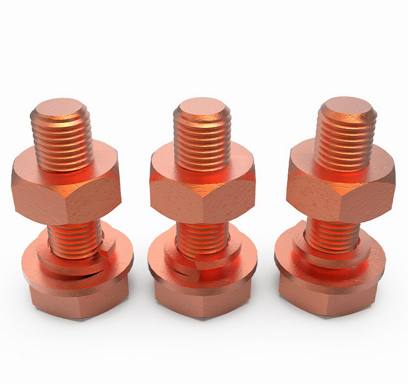 2pcs M10 X 80mm Hexagon Bolts + M10 Hex Nuts + Flat Washers + Spring Lock Washers Kit, T2 Conductive Pure Copper Hex Head Screw Bolt M10x80mm-2pcs