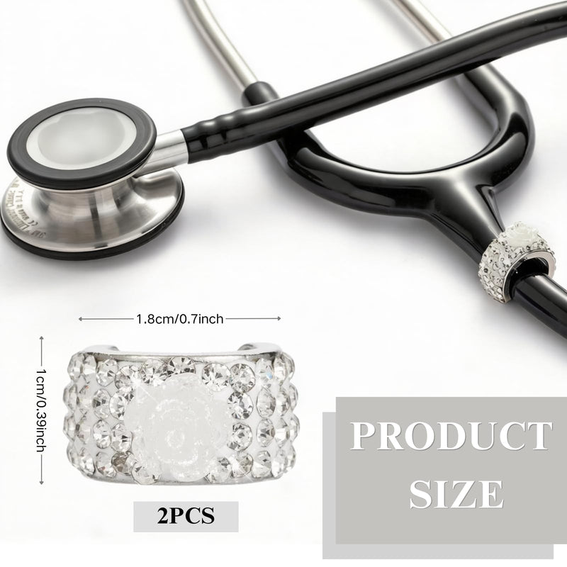 Stethoscope Charms for Nurses, 2PCS Camellia Flower Rhinestone Stethoscope Jewelry, Elegant White Floral Stethoscope Accessories, Compatible with Littmann, Graduation, Mother’s Day Gift