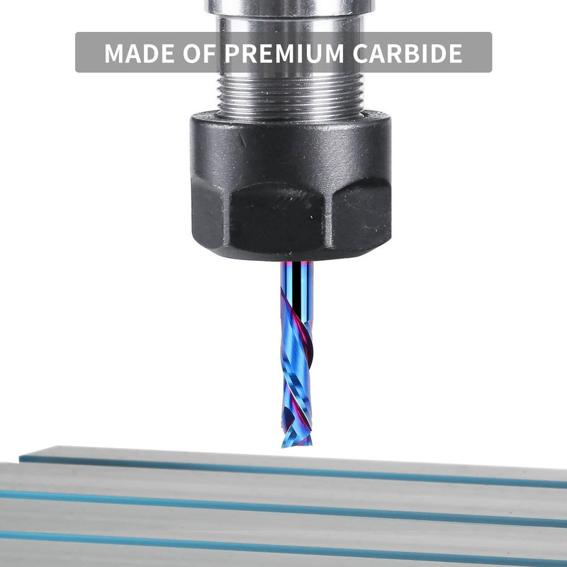 Spiral Router Bits Up Down Compression Bit 1/4 inch Cutting Diameter with Nano Blue Coated, 1/4 inch Shank Solid Carbide CNC End Mill for Wood Carving Engraver Milling Cutters COMPRESSION CUT
