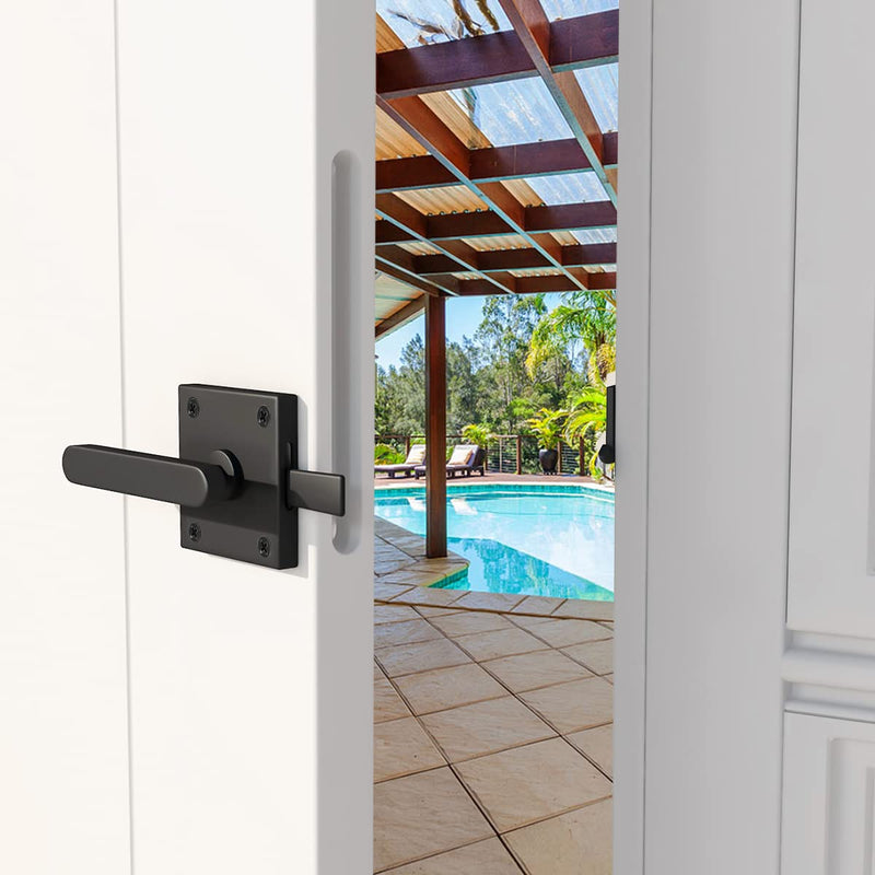 Gate Latch Heavy Duty for Wooden Fence, Left Inswing Aluminum Double Side Swinging Door Latch Gate Hardware (Black Finish)