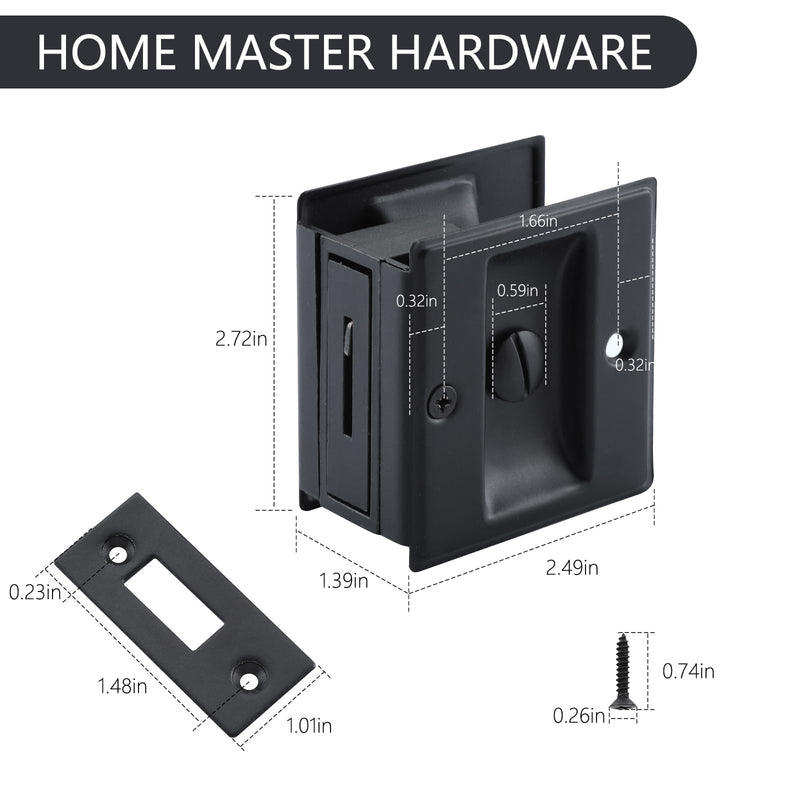 HOME MASTER HARDWARE Privacy Pocket Door Lock Pull Replace Damaged Or Old Sliding Door Locks Premium Quality Solid Brass Matte Black 2-3/4”x2-1/2”, for 1-3/8” Thickness Door (2 Pack) 2-3/4”x2-1/2” Black-2pack