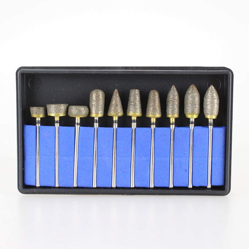 10pcs Fast-Trimming Sintered Diamond Kit Grinding Bur Drill Bit Diamond Burs 3/32 Inch Shank Rotary Tool Accessories for Stone Porcelain Ceramic Carving, DIY Grinding, Polishing, Engraving