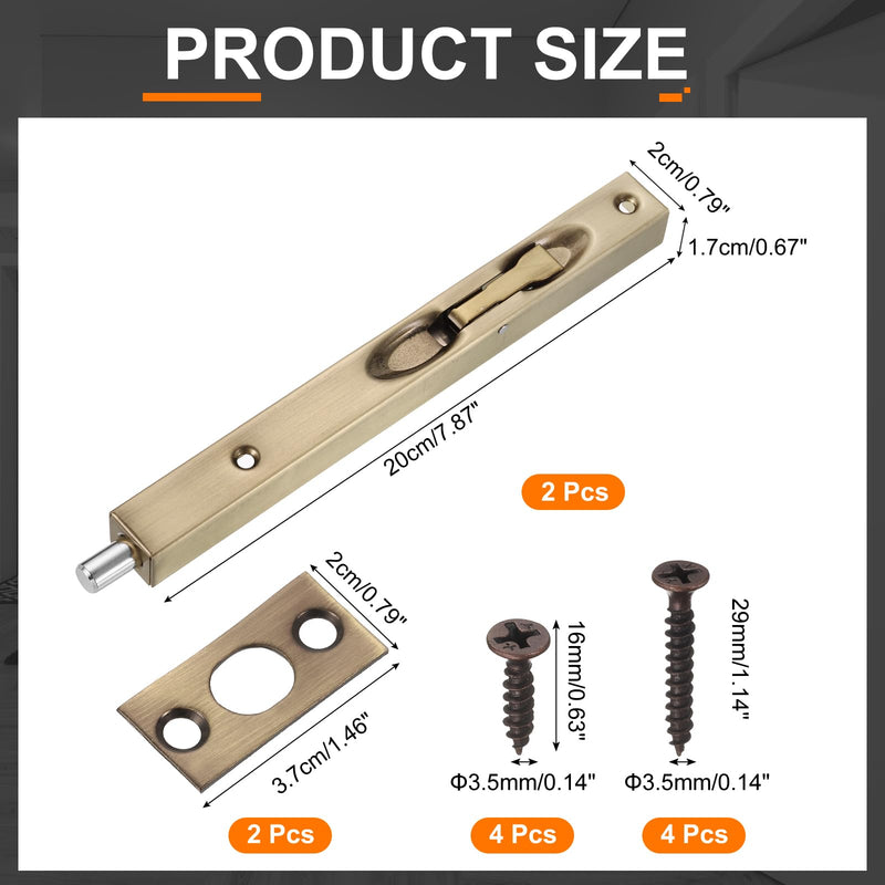uxcell 2Pcs Door Flush Bolts Latch 8 Inch, Stainless Steel Security Door Guard Lever Action Flush Slide Lock for Inactive Leaf, Double Dummy Door, Bronze