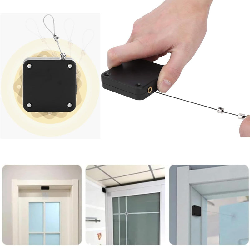 Upgraded Version with Buffer, 1200 Gram Automatic Screen Door Closer, Sliding Screen Automatic Door Closer, Refrigerator Door Closer Sliding Door Closer with Steel Pull Cord, Home Use, 2Black Vith cushioning 2pcs
