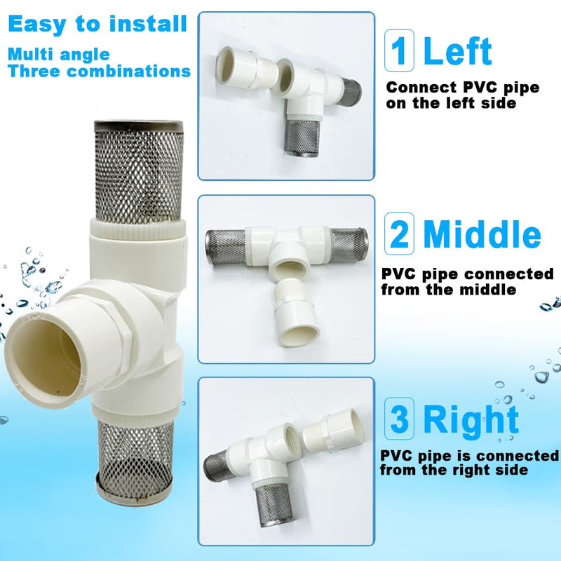 1" T Strainers Steel Filter Cover Connected to 1" PVC DN25 Water Pipe, Suction Hose 1 inch T Strainer Used to Remove Debris and Reduce Solid Entry 1"DN25