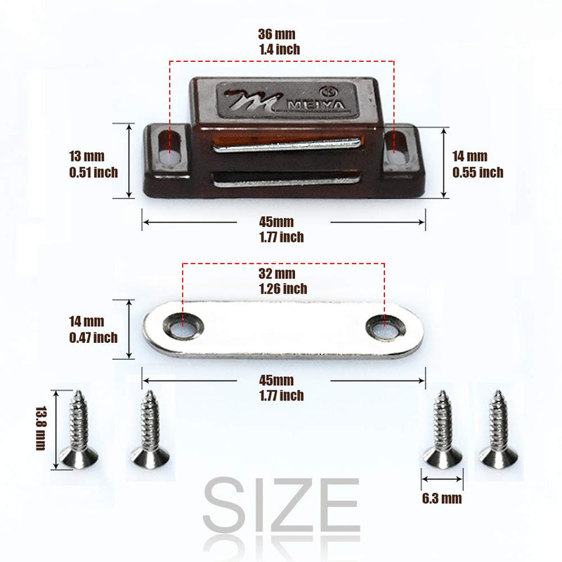 12Pack Magnetic Door Catch - 15lb High Magnetic Plastic Heavy Duty Latch for Kitchen Bathroom Cupboard Wardrobe Closet Closures Cabinet Door Drawer Magnets Screws Included Brown