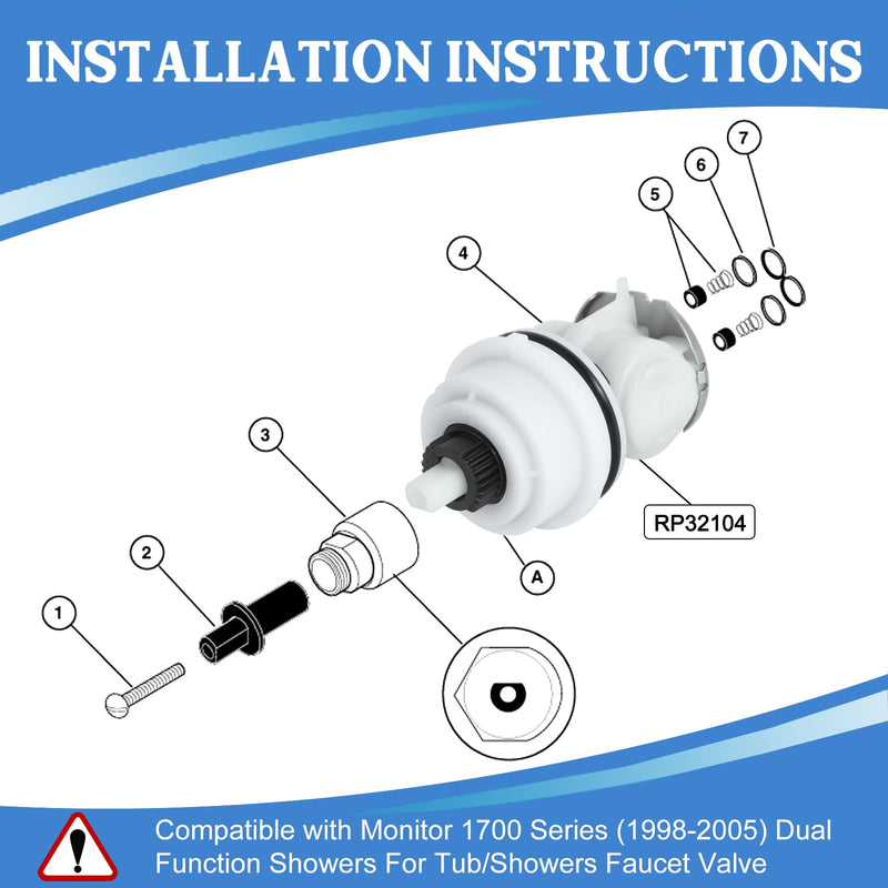 RP32104 Shower Cartridge Replacement, Compatible with Delta Monitor 1700 series(1998-2005) Cartridge, RP32104 Assembly for Bath Tub/Shower Faucet Valve