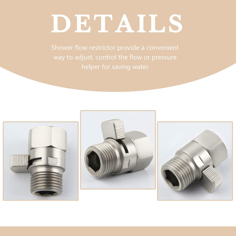 Water Flow Restrictor, APLusee Brass Shower Head Pressure Reducer, Shower Head Shut-Off Control Valve with Short Switch, Brushed Nickel