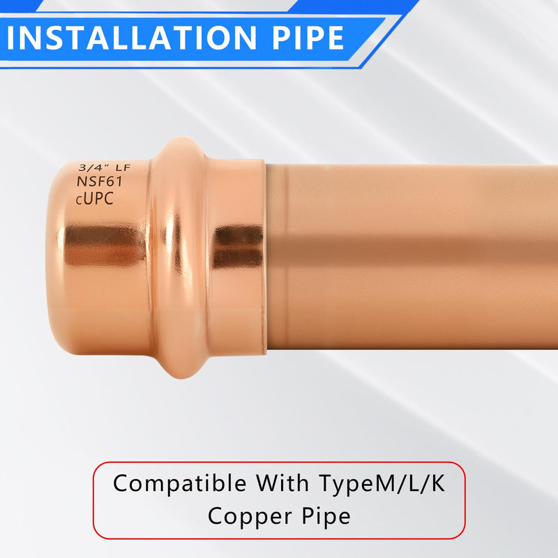 10-Pack YVSKM 3/4" Copper Press Cap, Lead-Free Copper Pipe Fitting End Cap for Press Plumbing Systems, Hot & Cold Water, Potable Water Applications 3/4 inch 10-pack