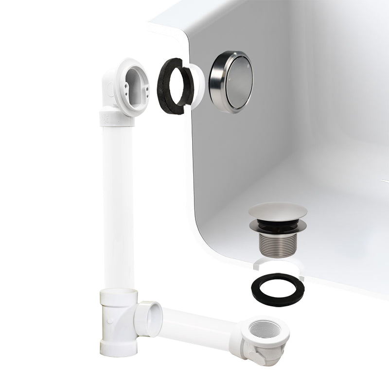 Westbrass Deep Soak Closing Overflow Plumber's Pack with Sch. 40 PVC Elbows and Tee, with an ADA aprroved Tip-Toe Drain, Satin Nickel, D593CHPM-07