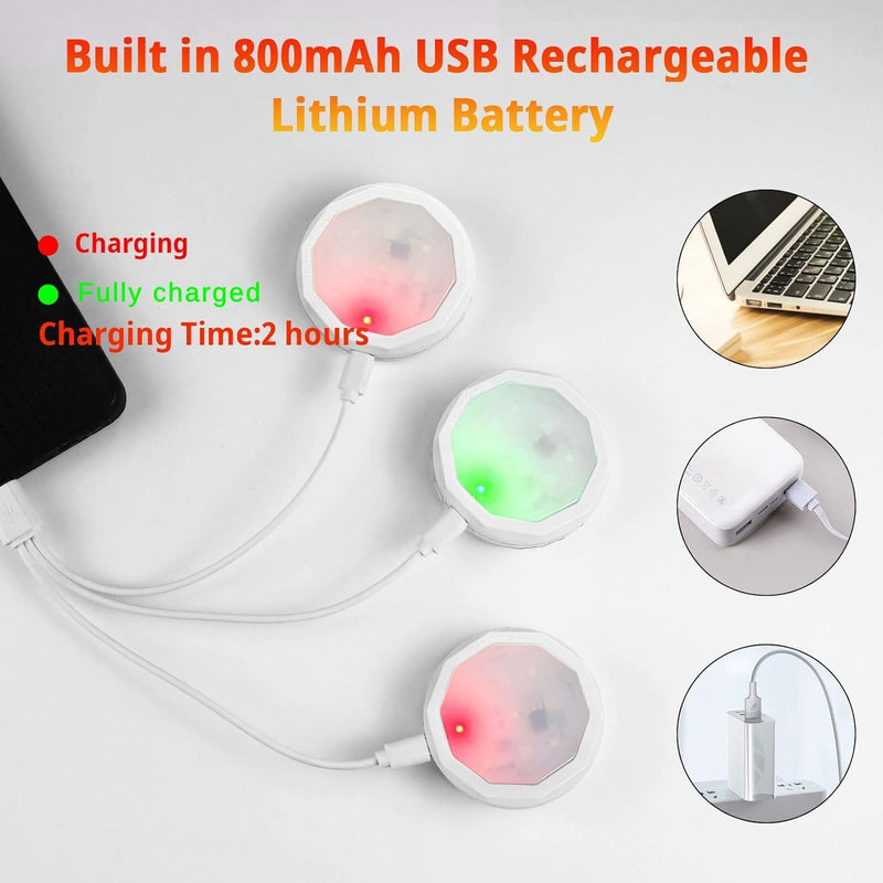 Under-Cabinet-Lights-Rechargeable-Puck-Light: LED Closet Lights with Changeable 16 Colors USB Charging Battery Lights with Timing,Dimmable Under Counter Lights for Kitchen Bedroom Rechargeable 3 pack White