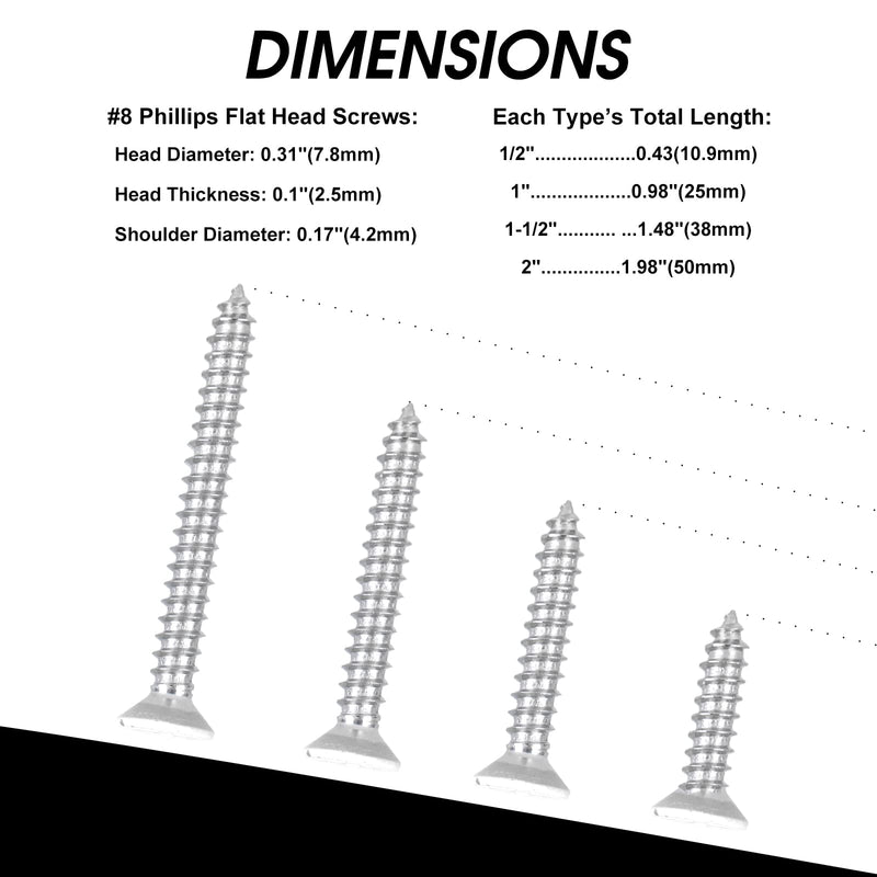 100 PCS #8X1-1/2(1.5 inch) Stainless Steel Phillips Flat Head Wood Screws,Stainless Steel 18-8 A2(304) Screw,Home Screw Kit by QISHENG #8X1-1/2"(1.5 inch) Colorless 100 - NewNest Australia