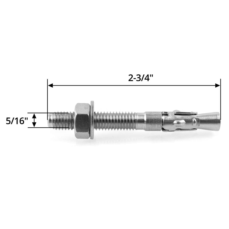 QWORK 10 Pack 5/16" X 2-3/4" 316 Stainless Steel Wedge Anchor for Office, Garage, Marine 5/16" X 2-3/4"