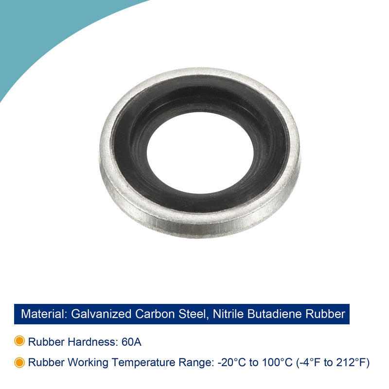 MECCANIXITY Bonded Sealing Washers M10 15.8x10.7x2mm Carbon Steel Nitrile Rubber Gasket, Pack of 12