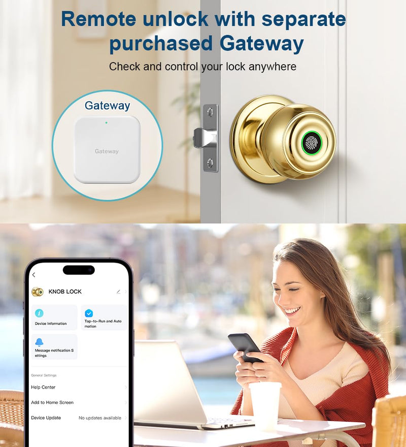 Fingerprint Door Lock, Smart Fingerprint Door Knob with Lock, Biometric Door Lock with App Control & Key, Keyless Thumbprint Entry Door Lock for Bedroom, Front Door, Home, Apartment Office-Satin Brass