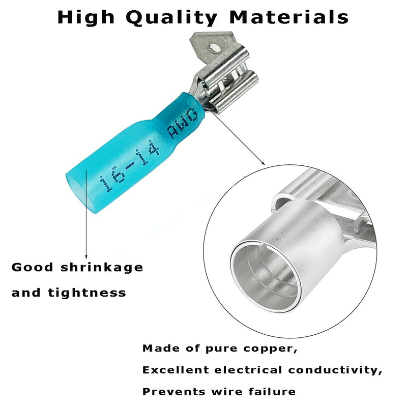 50PCS Heat Shrink Piggyback Spade Connectors, 16-14AWG Electrical Butt Terminals Insulated Quick Splice Crimp Terminal for Marine, Electronics, Automotive AWG16-14 50Blue